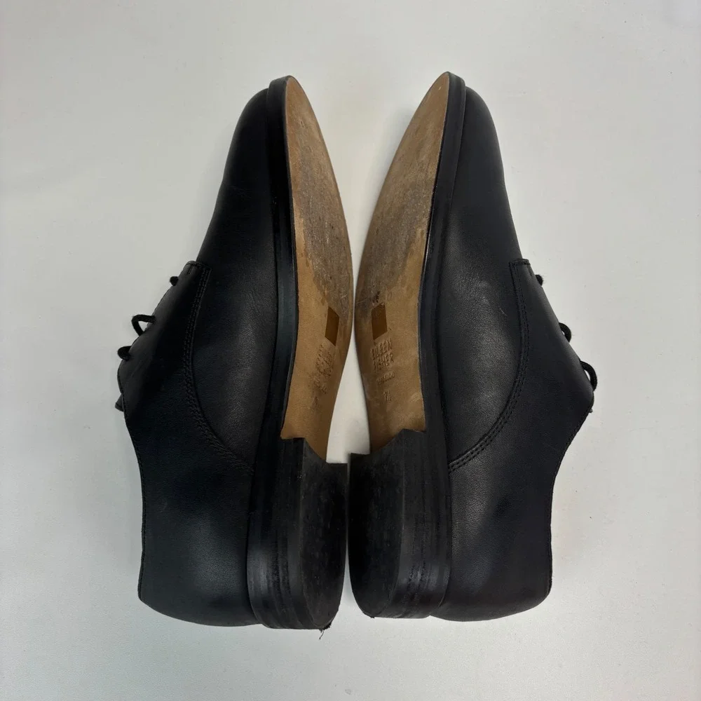 Eileen Fisher Oxford Shoes Women 7.5 Black Leather Lace Up Derby Minimalist Work